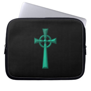 Green Metallic Celtic Cross Laptop Sleeve
