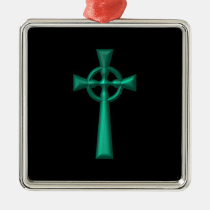 Green Metallic Celtic Cross Metal Ornament