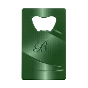 Green Metallic Geometric Design Monogram Credit Card Bottle Opener