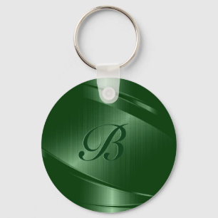 Green Metallic Geometric Design Monogram Keychain