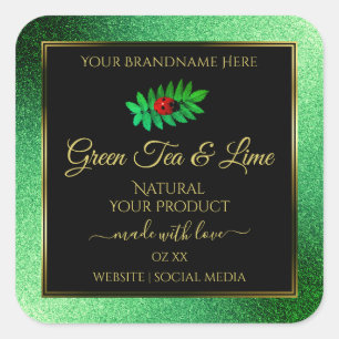 Green Metallic Glitter Black Product Label Ladybug