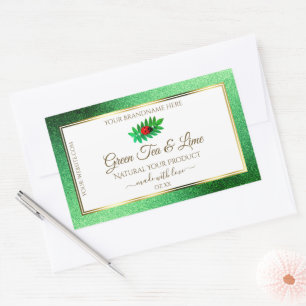 Green Metallic Glitter White Product Label Ladybug