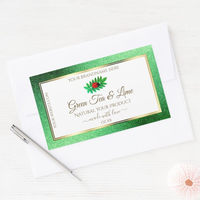 Green Metallic Glitter White Product Label Ladybug (Envelope)