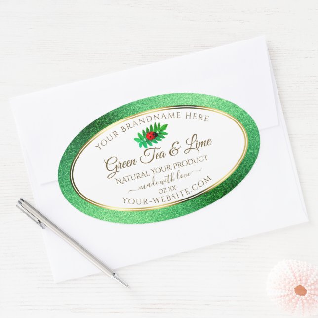 Green Metallic Glitter White Product Label Ladybug (Envelope)