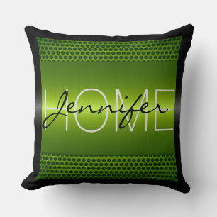 Green Metallic Holes Metal Look Monogram Throw Pillow