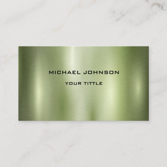 Green metallic polished glossy colour business car card (Front)