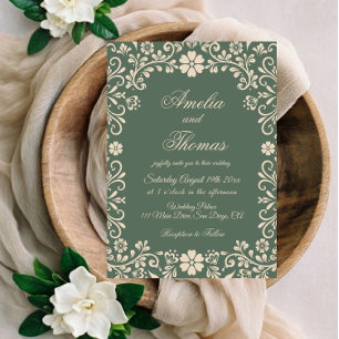 Green Mexican Floral Wedding  Invitation