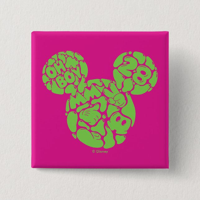 Green Mickey Mouse Liquid Icon 2 Inch Square Button (Front)