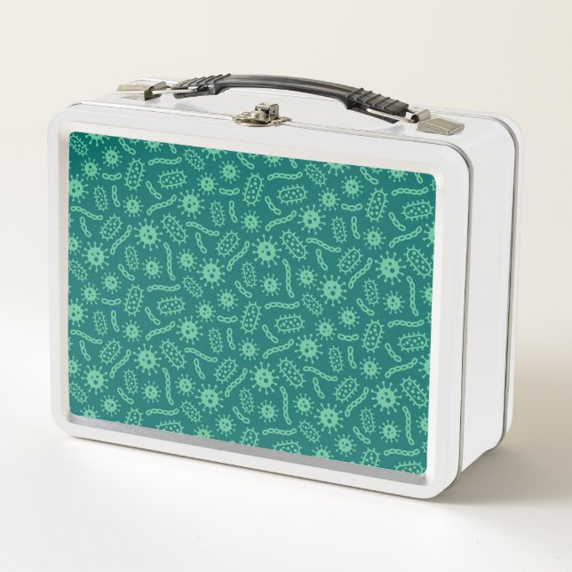 Green Microbes Pattern Metal Lunch Box (Front)