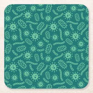 Green Microbes Pattern Square Paper Coaster