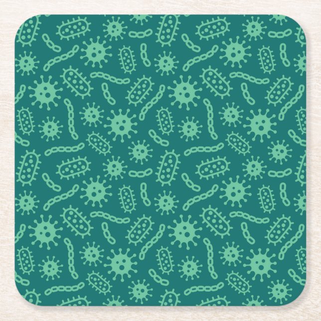 Green Microbes Pattern Square Paper Coaster (Front)