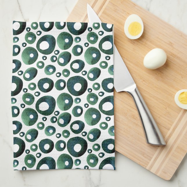 Green Mid Century Atomic Pattern Kitchen Kitchen Towel (Quarter Fold)