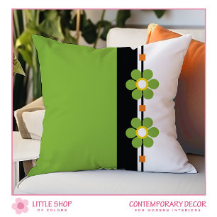 Green Mid Century Modern Flower Power Throw Pillow