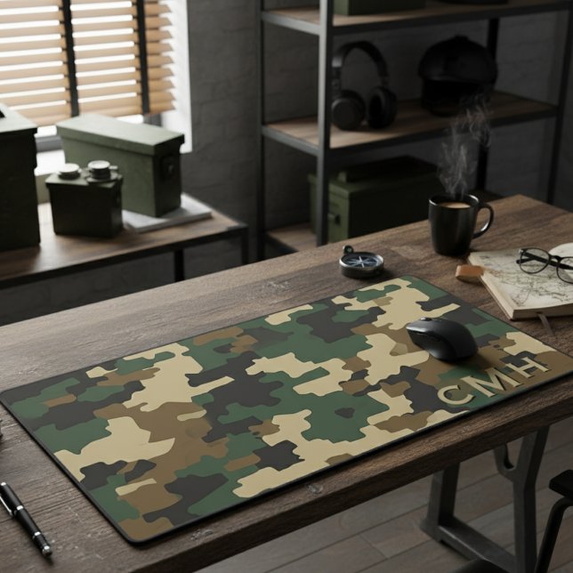 Green Military Digital Camouflage Monogram Desk Mat (Creator Uploaded)