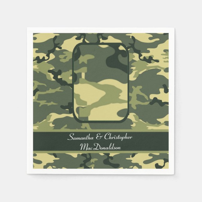 Green military or hunting camouflage wedding napkin (Front)
