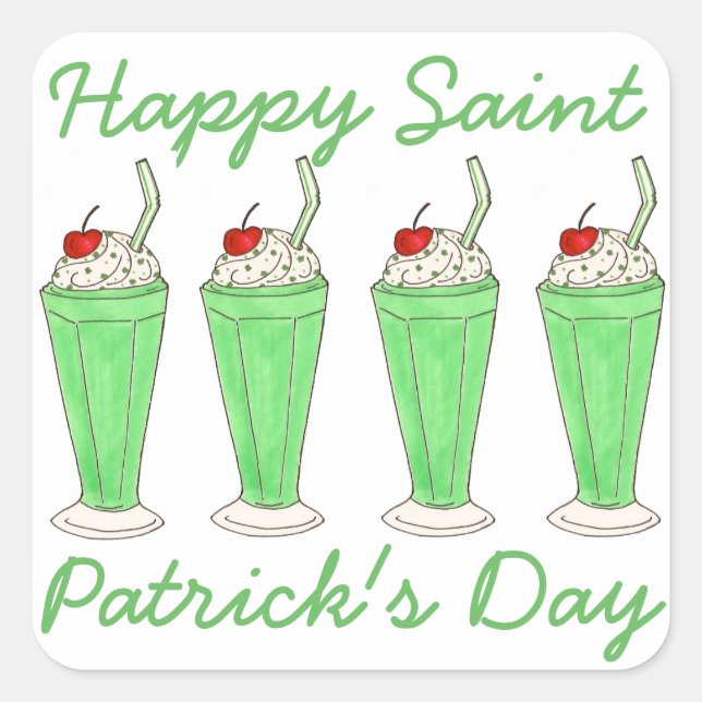 Green Milkshake Happy St. Patrick's Day Stickers (Front)