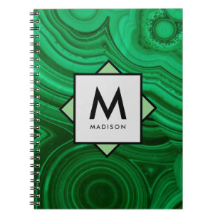 Green Mineral Design with Name and Monogram on Notebook