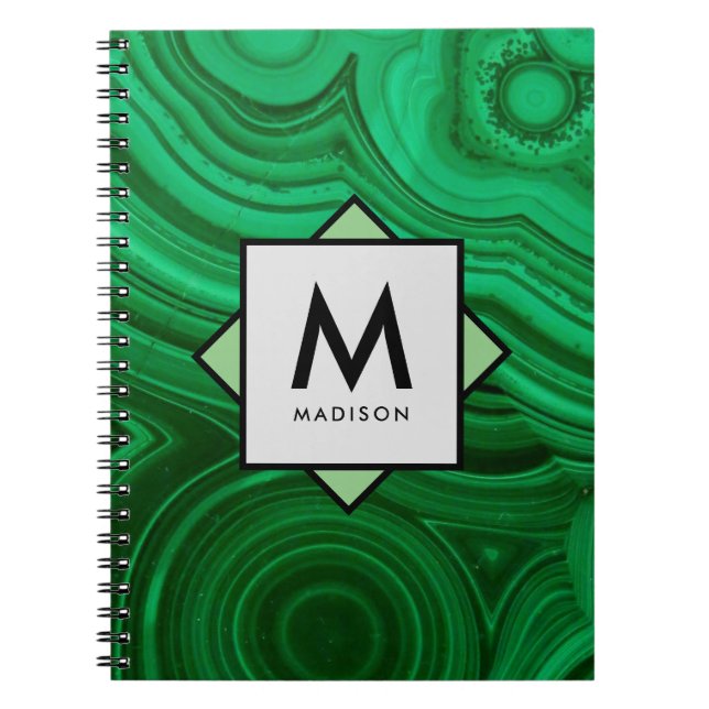 Green Mineral Design with Name and Monogram on Notebook (Front)