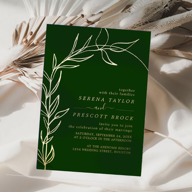 Green Minimal Arch Wedding Real Foil Invitation (Creator Uploaded)