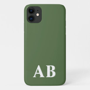 Green Minimal Modern Initial Monogram iPhone 11 Case