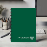 GREEN Minimal Monogram Initial CORPORATE BUSINESS Planner<br><div class="desc">Elevate your daily planning with this modern minimalist notebook, designed in a clean GREEN-and-white color palette that suits both professional and personal use. Your custom name appears in the lower right corner in a refined line-style font, paired with a striking monogram initial created in the distinctive Monoton typeface. With its...</div>
