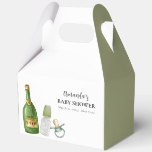 Green Minimal Poppin Champagne Bottles Baby Shower Favor Box