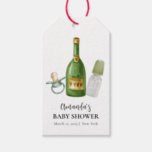 Green Minimal Poppin Champagne Bottles Baby Shower Gift Tags