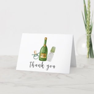 Green Minimal Poppin Champagne Bottles Baby Shower Thank You Card
