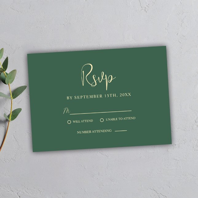 Green Minimal Script Modern Elegant Wedding RSVP Card (Green Minimal Script Modern Elegant Wedding RSVP Card)