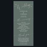 Green Minimal Wedding Ceremony Program<br><div class="desc">Minimal wedding program featuring modern script font on a forest green background. All the wedding ceremony information and the wedding party's name listed on this program.</div>