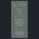 Green Minimal Wedding Ceremony Program<br><div class="desc">Minimal wedding program featuring modern script font on a forest green background. All the wedding ceremony information and the wedding party's name listed on this program.</div>
