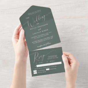 Green Minimal Wedding Elegant Script All In One Invitation