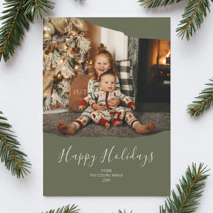 Green Minimalist 2 Photo Happy Holidays Christmas Holiday Card