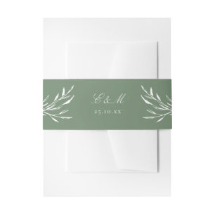 Green Minimalist Boho Botanical Script Monogram  Invitation Belly Band