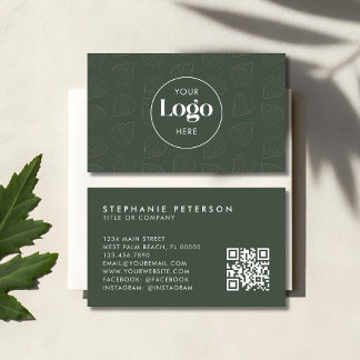 Green Minimalist Botanical Custom Logo QR Code Business Card