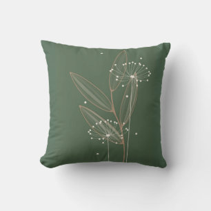 Green Minimalist Botanical Line Art Floral Throw Pillow