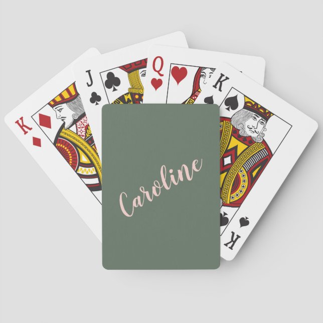 Green Minimalist Calligraphy Personalized Name  Playing Cards (Back)