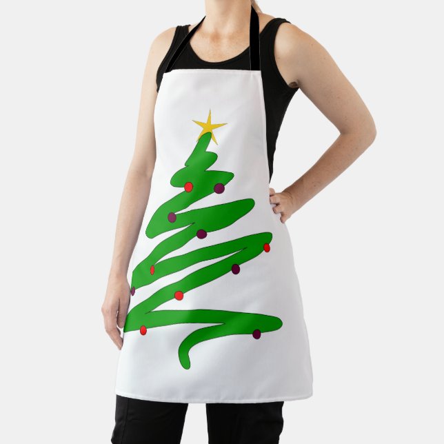 Green Minimalist Christmas Tree Doodle Apron (Insitu)
