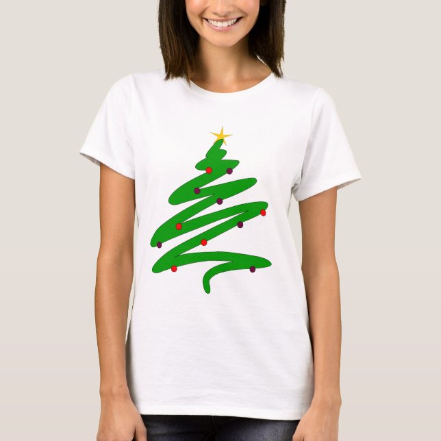 Green Minimalist Christmas Tree Doodle T-Shirt (Front)