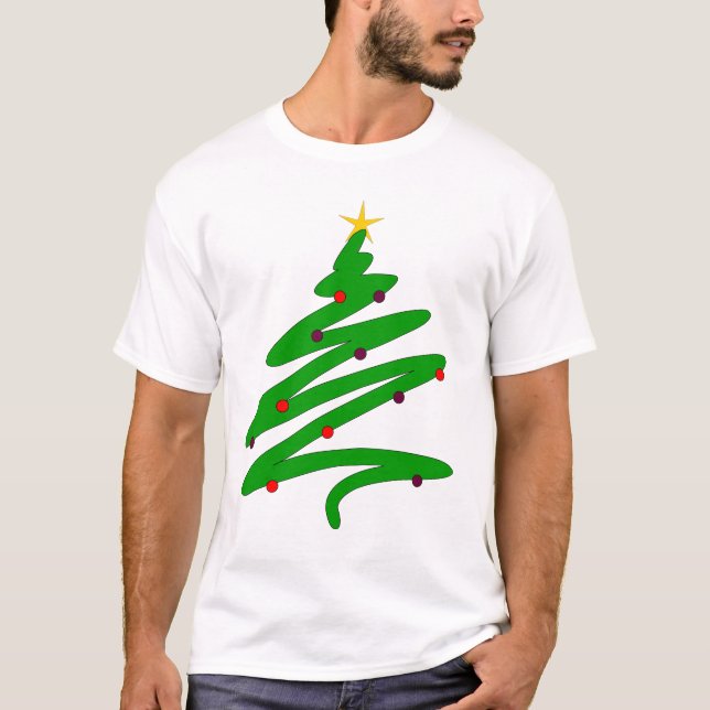 Green Minimalist Christmas Tree Doodle T-Shirt (Front)