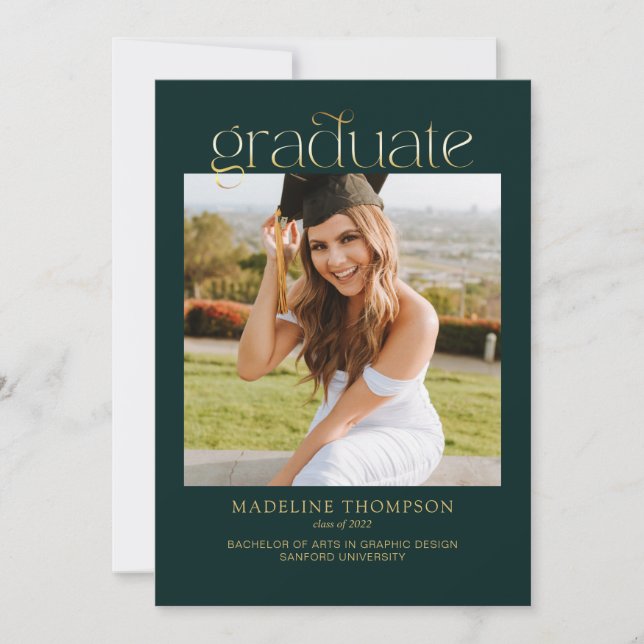 Green Minimalist Classy Photo Collage Graduation Invitation (Front)