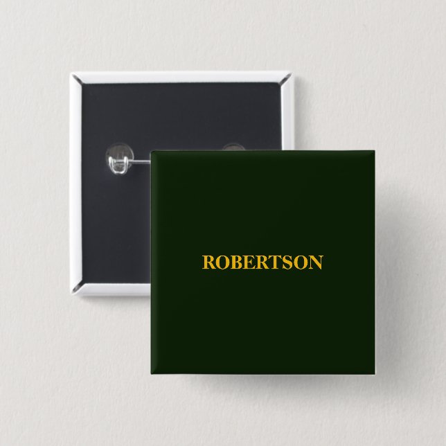 Green minimalist custom name  2 inch square button (Front & Back)