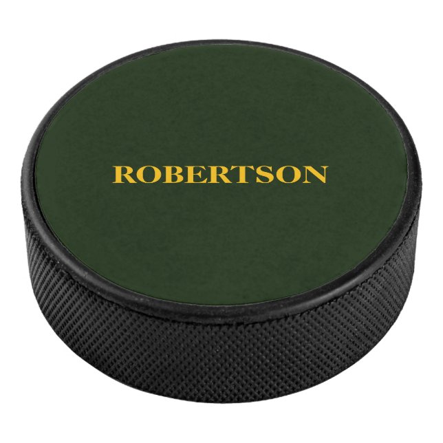 Green minimalist custom name  hockey puck (3/4)