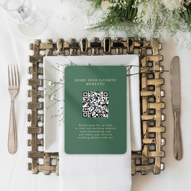 Green Minimalist Elegant QR Code Wedding Photos Enclosure Card (Green Minimalist Elegant QR Code Wedding Photos Enclosure Card)