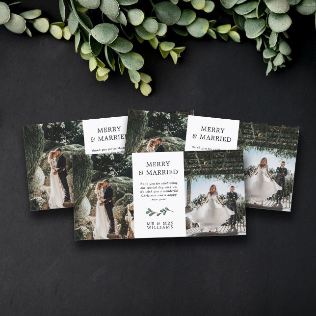 Green Minimalist Mistletoe Merry Married Christmas Thank You Card (Creator Uploaded)