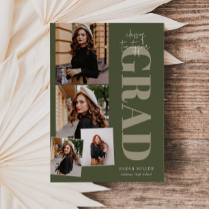 Green Minimalist Modern Vertical 5 Pic Graduation Invitation