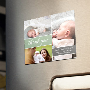Green Minimalist Newborn photos Name Baby Shower Magnetic Invitation