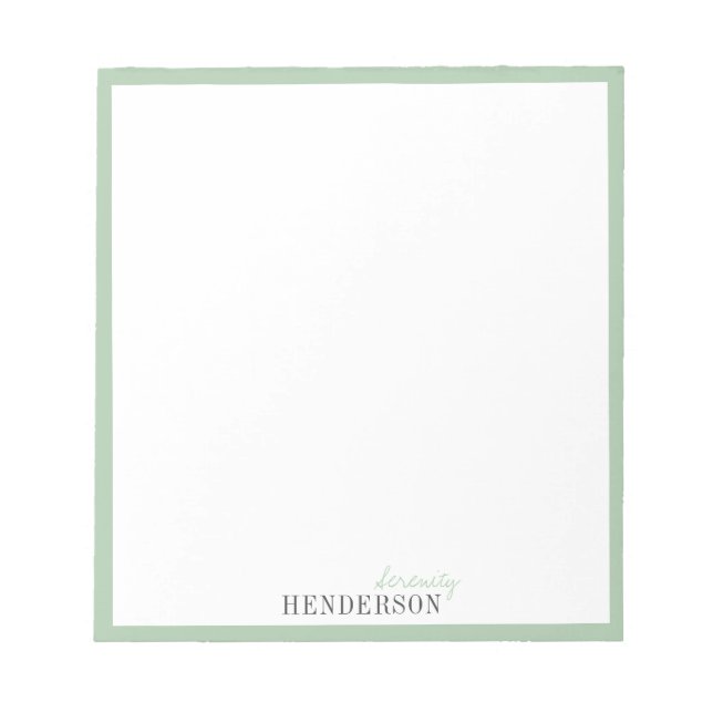 Green Minimalist personalized stationery Notepad (Front)