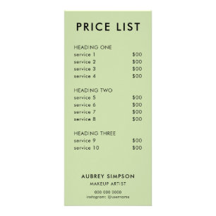 Green Minimalist Price List Rack Card