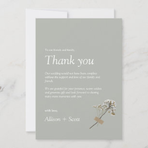 Green Minimalist Script Hand Press Floral Flat Tha Thank You Card